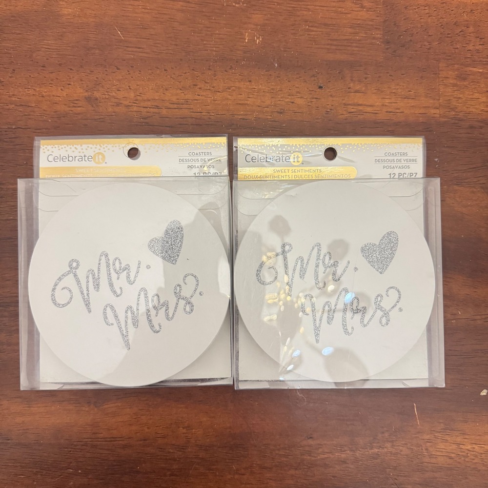2* packs of Celebrate It Mr Mrs Wedding Coasters‎ Sweet Sentiments 12 Piece Set